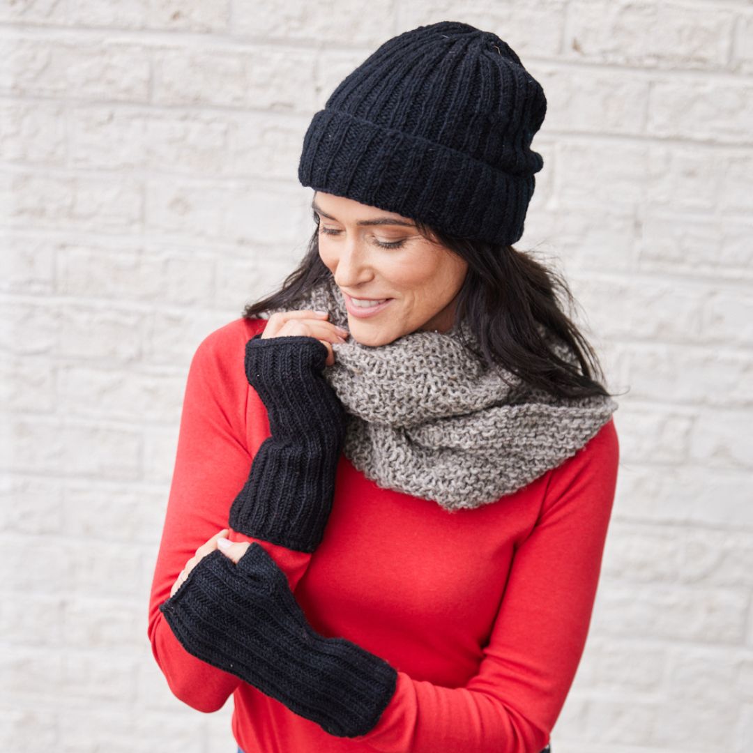 Denali Wool Knit Half Mitten Stone